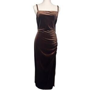 Taylor Brown Velvet Midi Dress with Spaghetti Straps